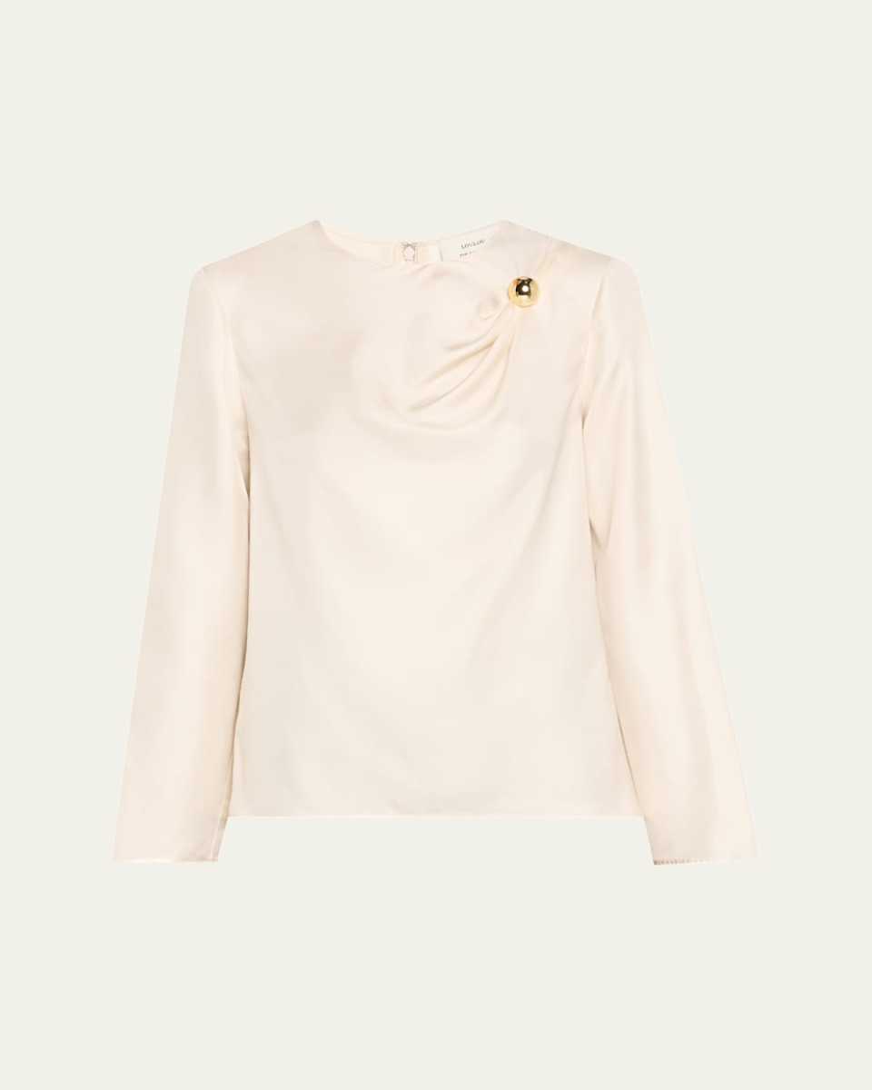 Azae Draped Silk Long-Sleeve Blous